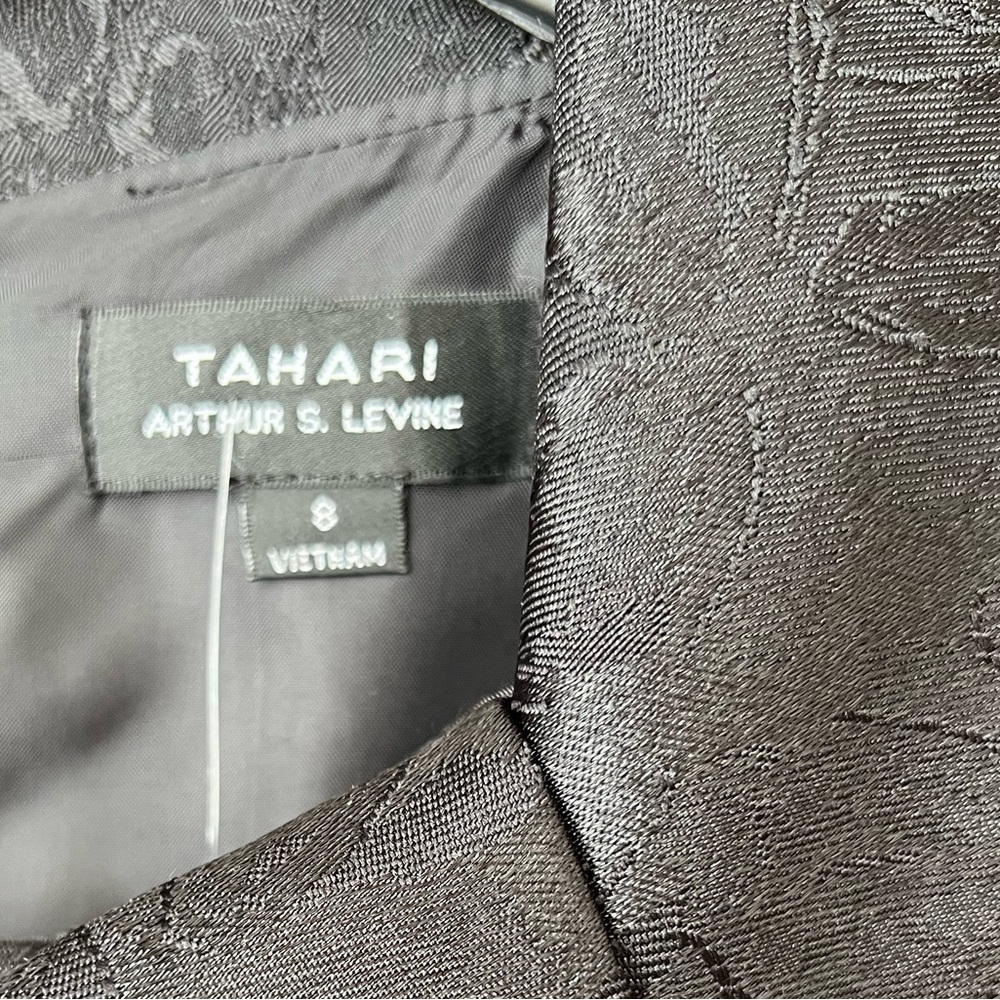 Tahari ASL Christopher Jacquard Envelope Collar Sheath Black Midi Dress Size 8 - Picture 3 of 5